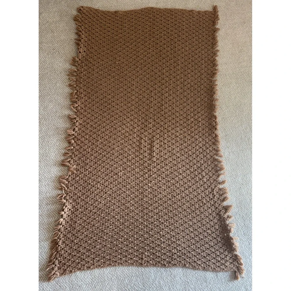 Vintage Granny Handmade Crochet Afghan Throw Blanket Knit Approx 40x70 Brown